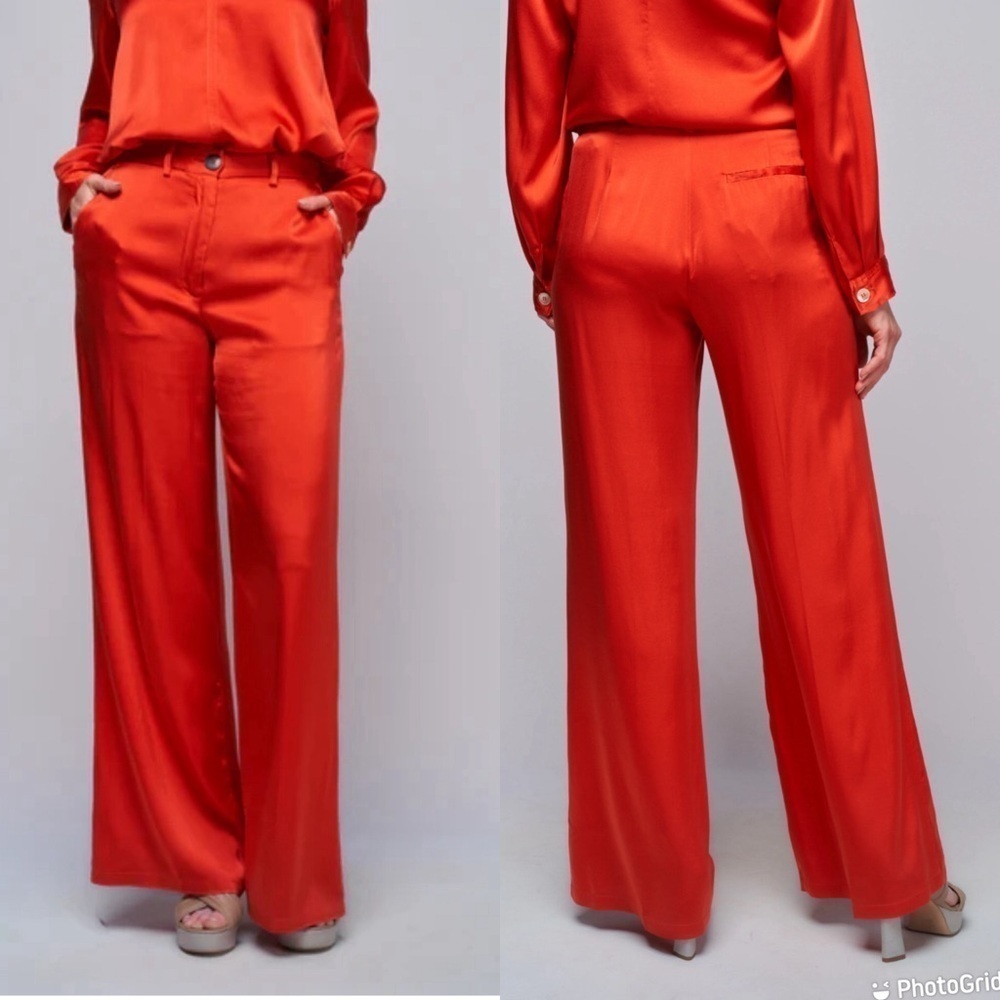 Forte Forte stretch silk satin wide pant - deep orange